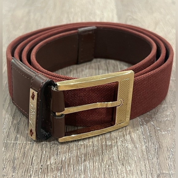 Brioni Size 44 Handmade in Italy Wine Burgundy Solid Brass Buckle Lux Belt EUC - Picture 2 of 14